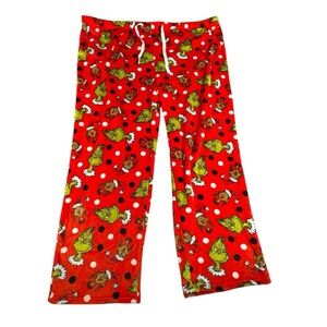 Dr. Seuss Grinch Christmas Pajama Pants Red Plush Fleece Womens 3XL NWT